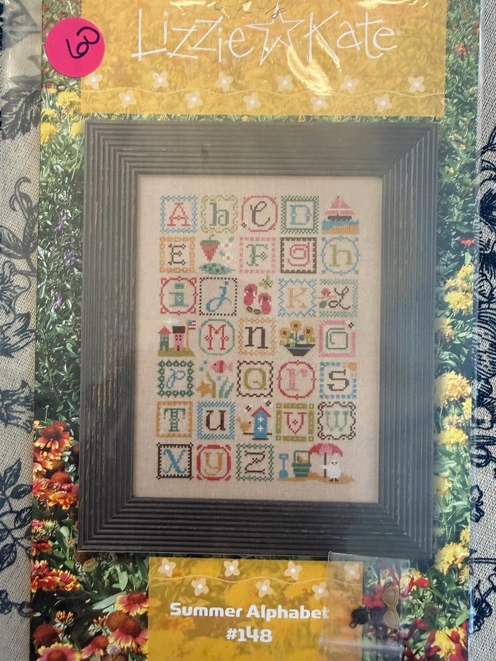 Lizzie Kate Summer Alphabet 148 Cross-Stitch Pattern Colorful Beachy Florals